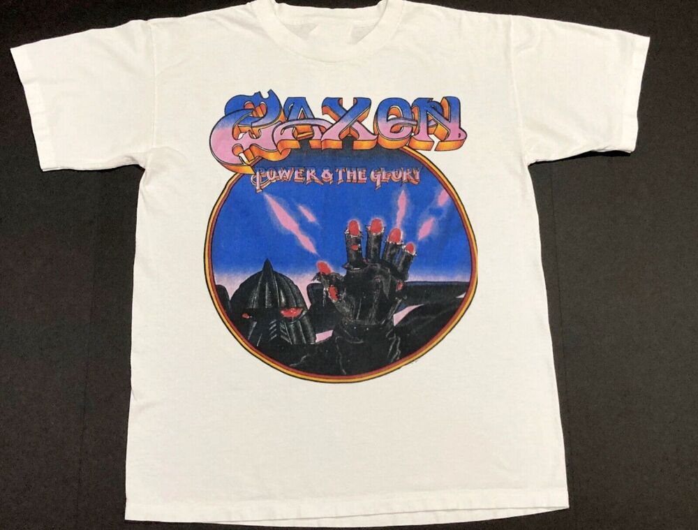 Rare Saxon Band Reprint Cotton Short Sleeve White All Size T-Shirt Unisex T-Shirt S