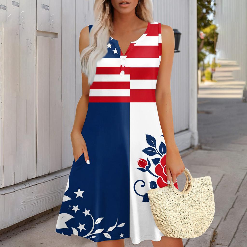 Women's Fashionable Casual Independence Day Print Dress