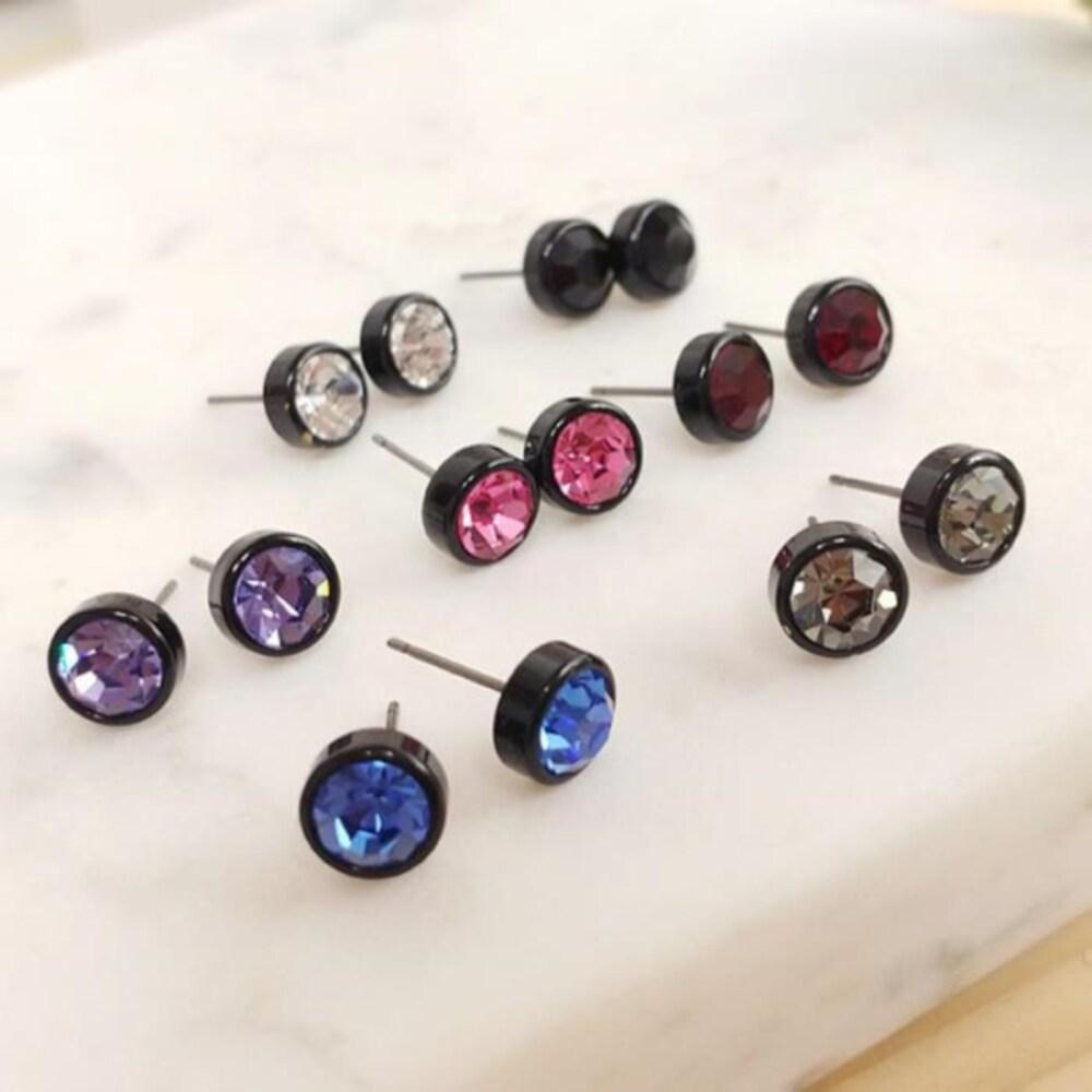 Women's Crystal Round Black 7-Color Earrings (15957227)