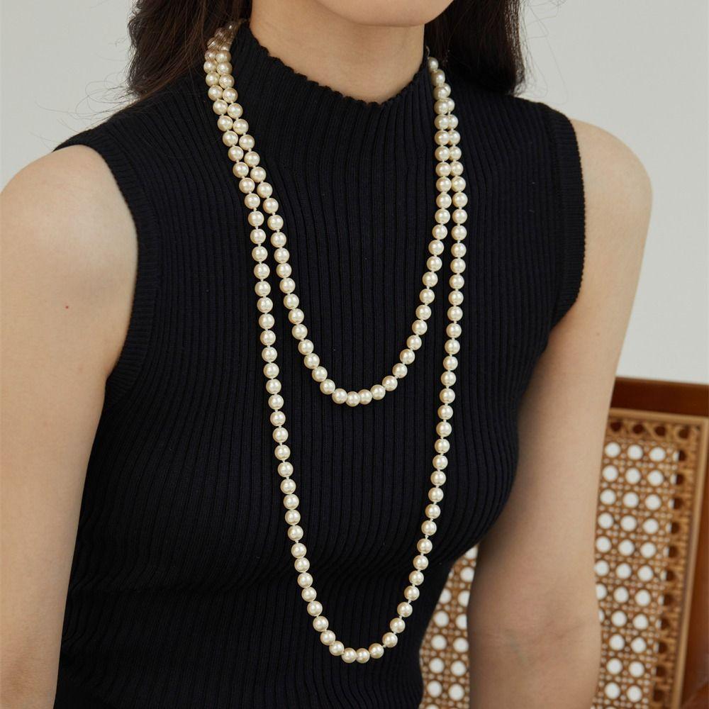 Elegant Sweet Women Choker Korean Style Long Necklace Clavicle Chain Imitation Pearl Sweater Chain