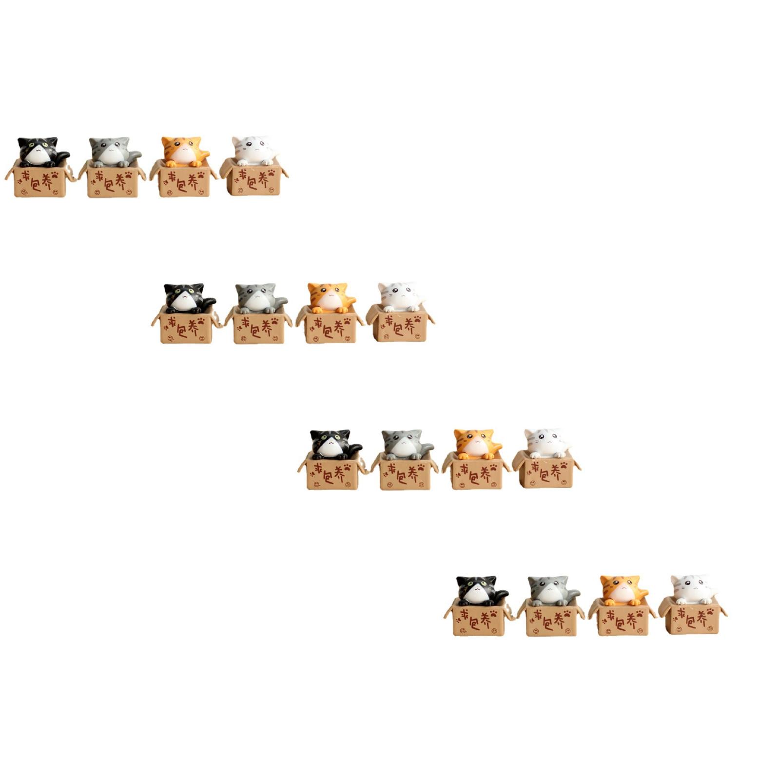 

Miniature Cat Figurine Set Sitting in Cardboard Box Decorative Small Animal Doll for Home Desk Shelf Display Collectible Ornament