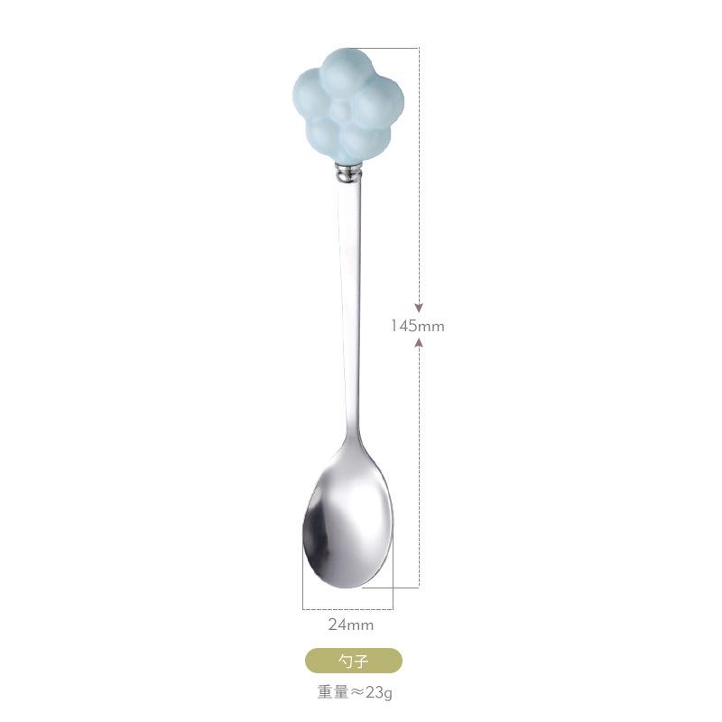 Cute flower stainless steel spoon and fork household student creative ceramic handle dessert coffee spoon fruit fork