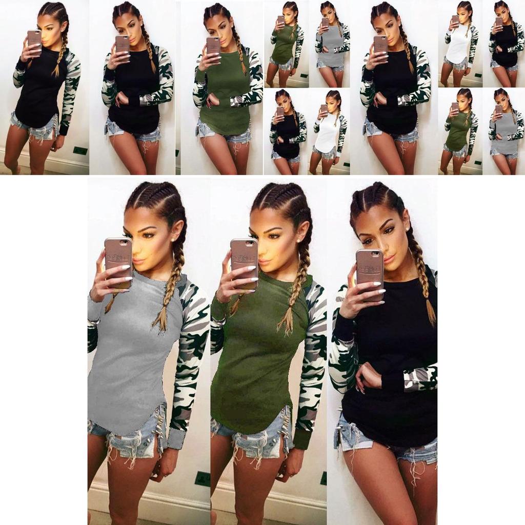 Premium Quality Damen Camouflage Printed Long Sleeve Pullover T-shirt For Stylish Comfort