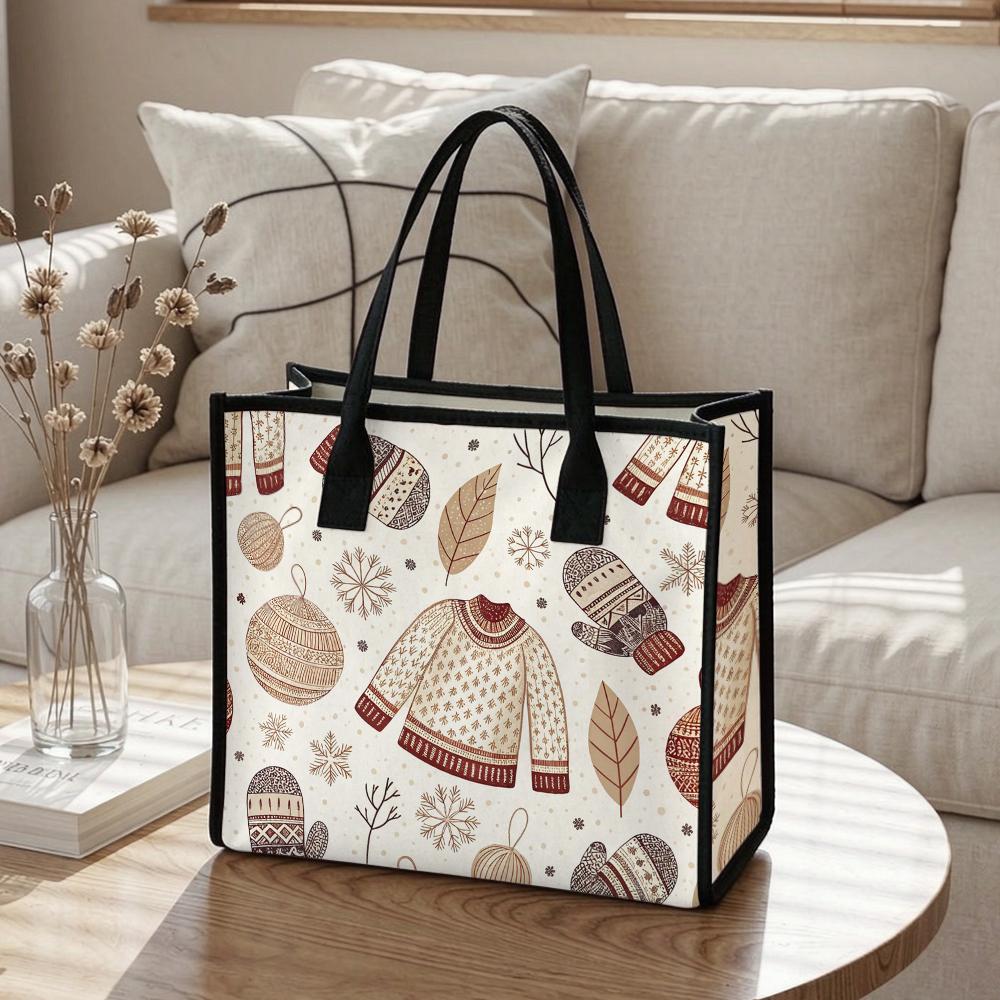 Christmas Winter Pattern Tote Bag Casual Fashion Portable Daily Outdoor Commute Handbag