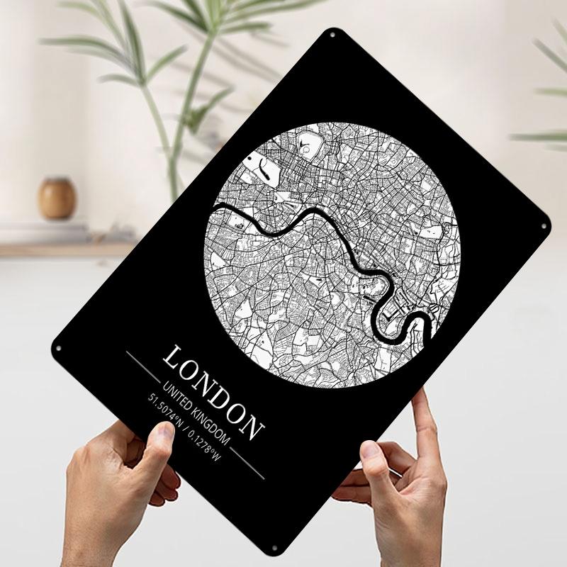 

London City Map Tin Plaque Poster Customized Wall Art Retro Vintage Metal Signs for Man Cave Gaming Room Decoration At Home Cozy 7.9x11.8In(20x30cm)