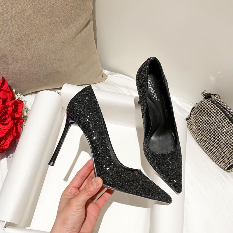 

Женские зимние свадебные туфли - Туфли-лодочки на высоком каблуке-шпильке с пайетками и кристаллами, Дизайн «два в одном», Без усталости ног (Новый стиль 2025 г.) Black (10 cm)
