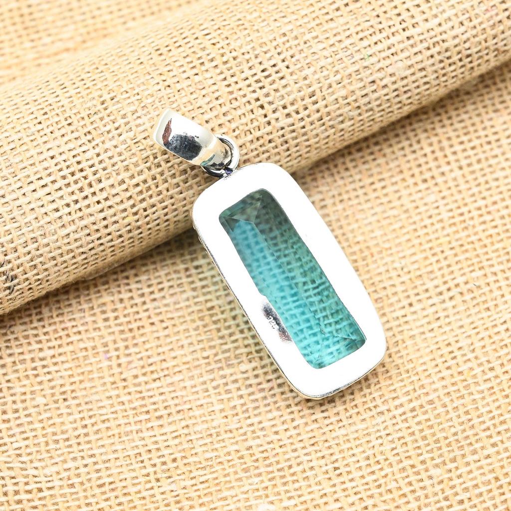 Blue Topaz Gemstone Handmade 925 Solid Sterling Silver Jewelry Pendant For women