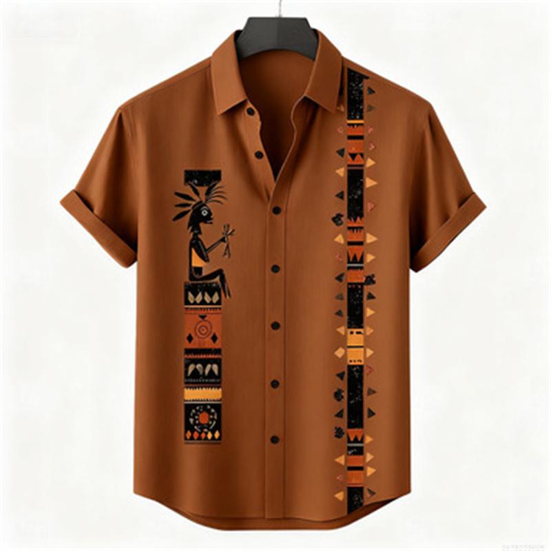 Men's Retro Style Casual Shirts Men's Tops with Tribal Prints, Short-sleeved Casual Beach Shirts, Hawaiian Style Shirts