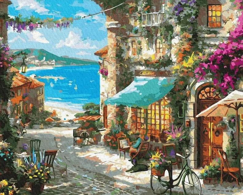 Painting by numbers for adults large format sea Italian cafe 40x50