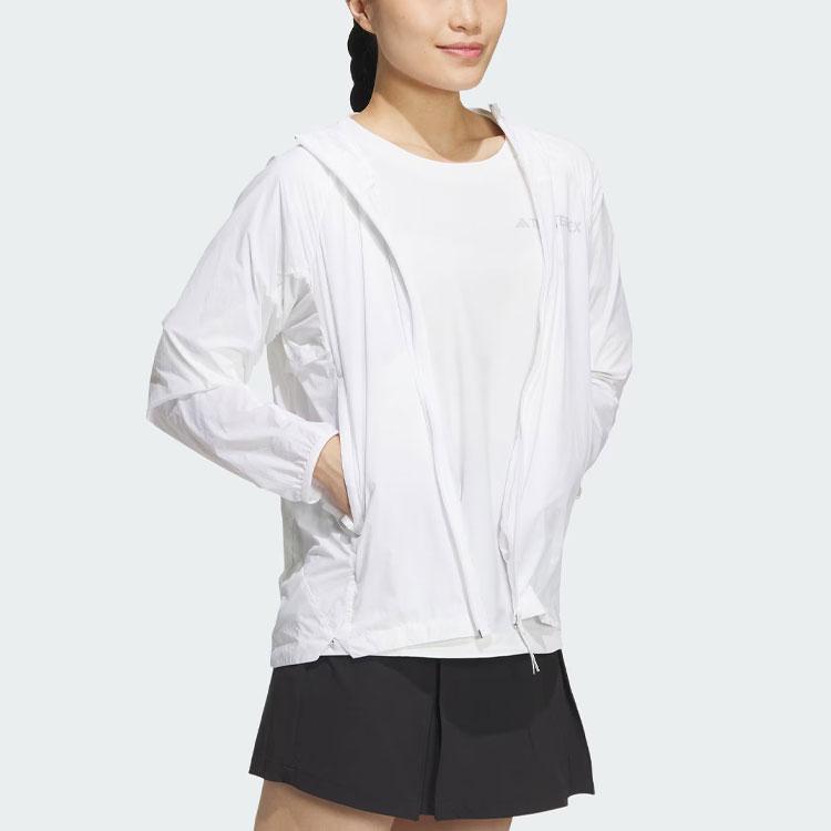 adidas Unifarbene Logo Outdoor UPF50+ Sportliche Kapuzen-Hautjacke Atmungsaktiver Sonnenschutz Damenjacken Weiß IS0279