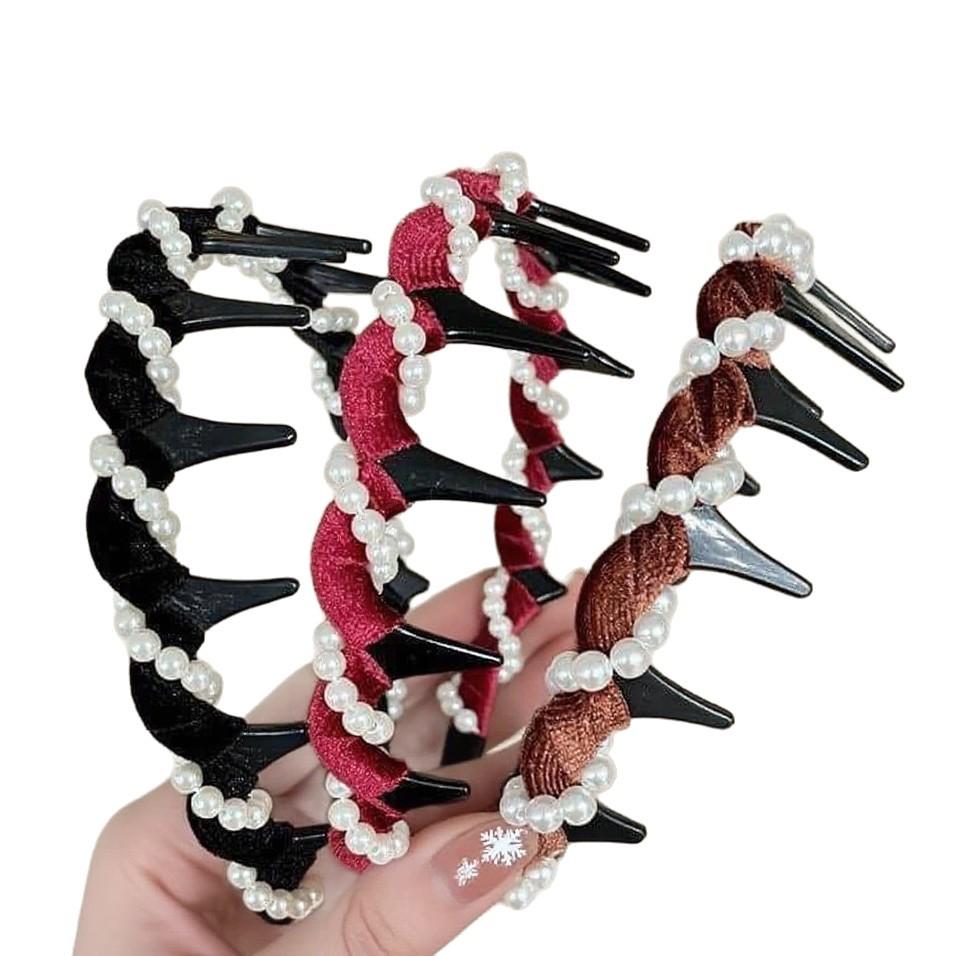 Retro Velvet Non-Slip Pearl Headband - Height-Increasing & Versatile with Teeth