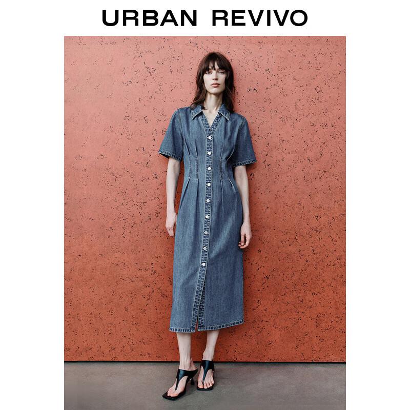 

UR 2025 Spring Women s Retro Casual Denim Button-Waist Dress XS