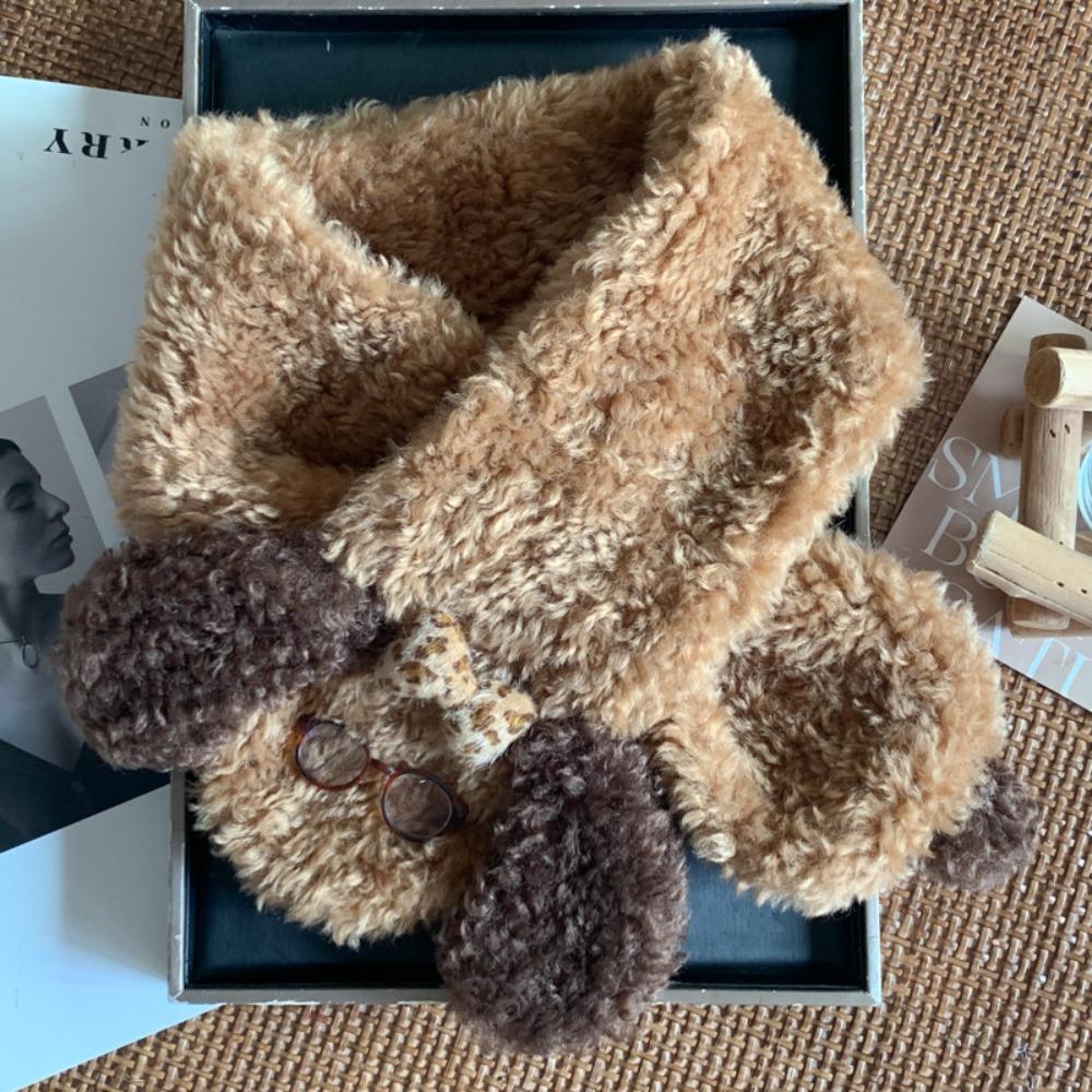 

Dog Plush Scarf Knitted Wool Shawl Simple Winter Cashmere Scarves Student коричневый