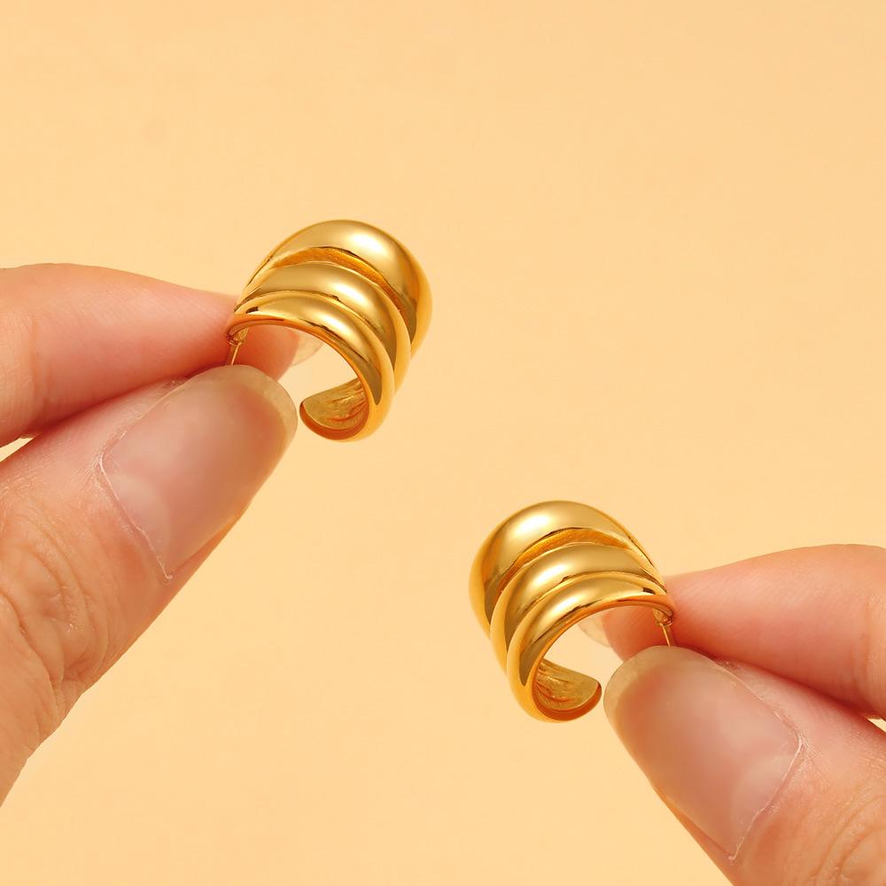 Korean Style Stainless Steel C-Shaped Earrings: Simple, High-End Wide Surface Studs for Women
