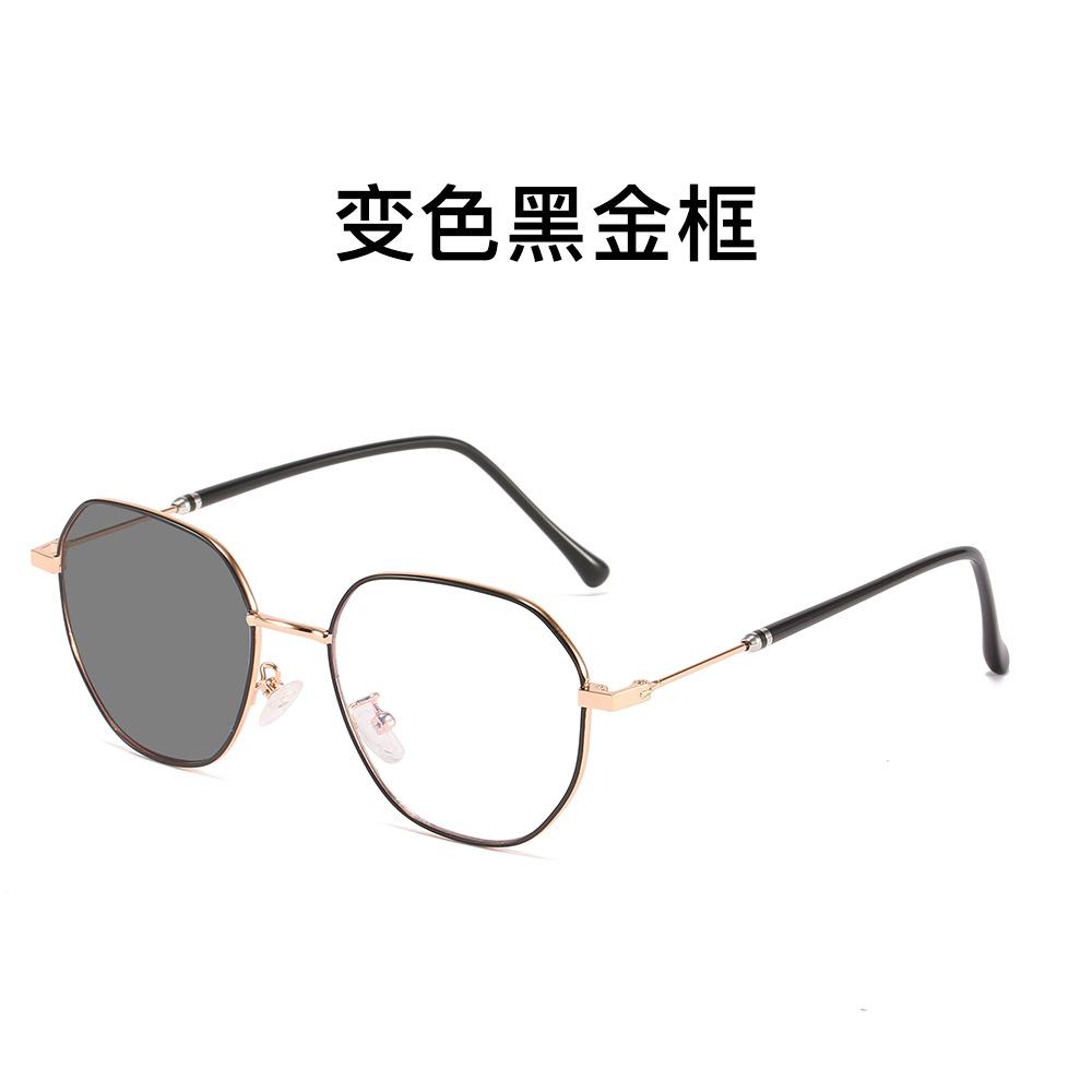 

Polygon Flat Mirror Female Color-Changing Anti-Blue Light Glasses Retro Computer Mirror Metal Frame Male