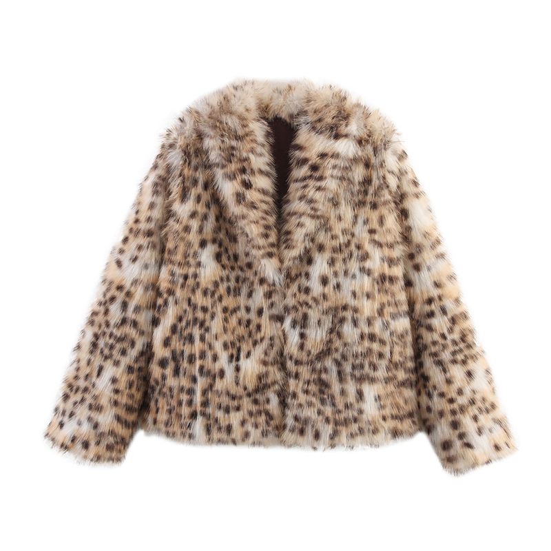 Zbzr Autumn New Women Clothes Western Style Fashion Temperament All-Matching Leopard Print Artificial Fur Long Fleece Outerwear