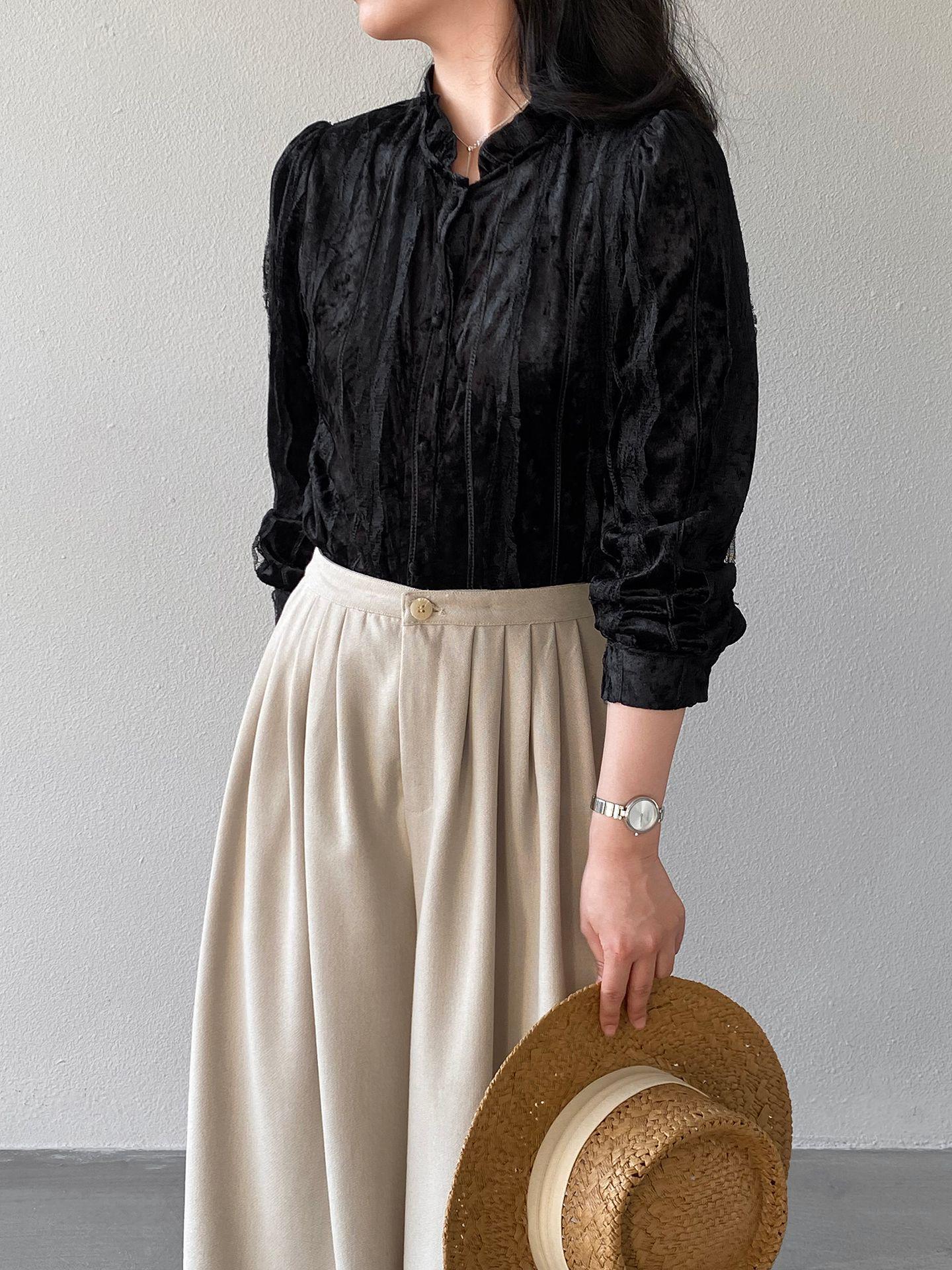 Jiang Zuo Women s High-End Lace Velvet Shirt - French Spring 2026, Y0279 One Size