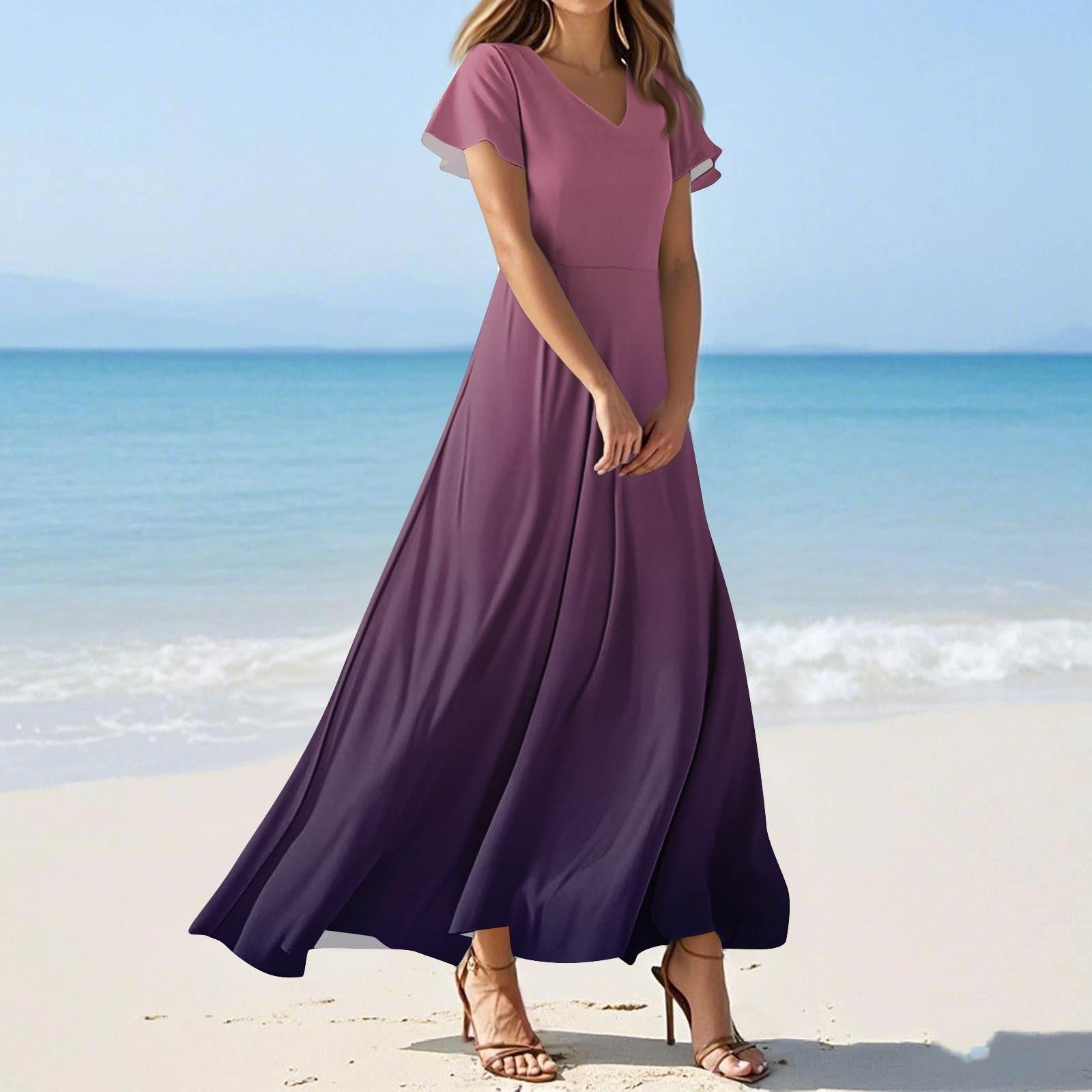 

Женские летние повседневные модные платья с принтом и короткими рукавами и V-образным вырезом XL фиолетовый