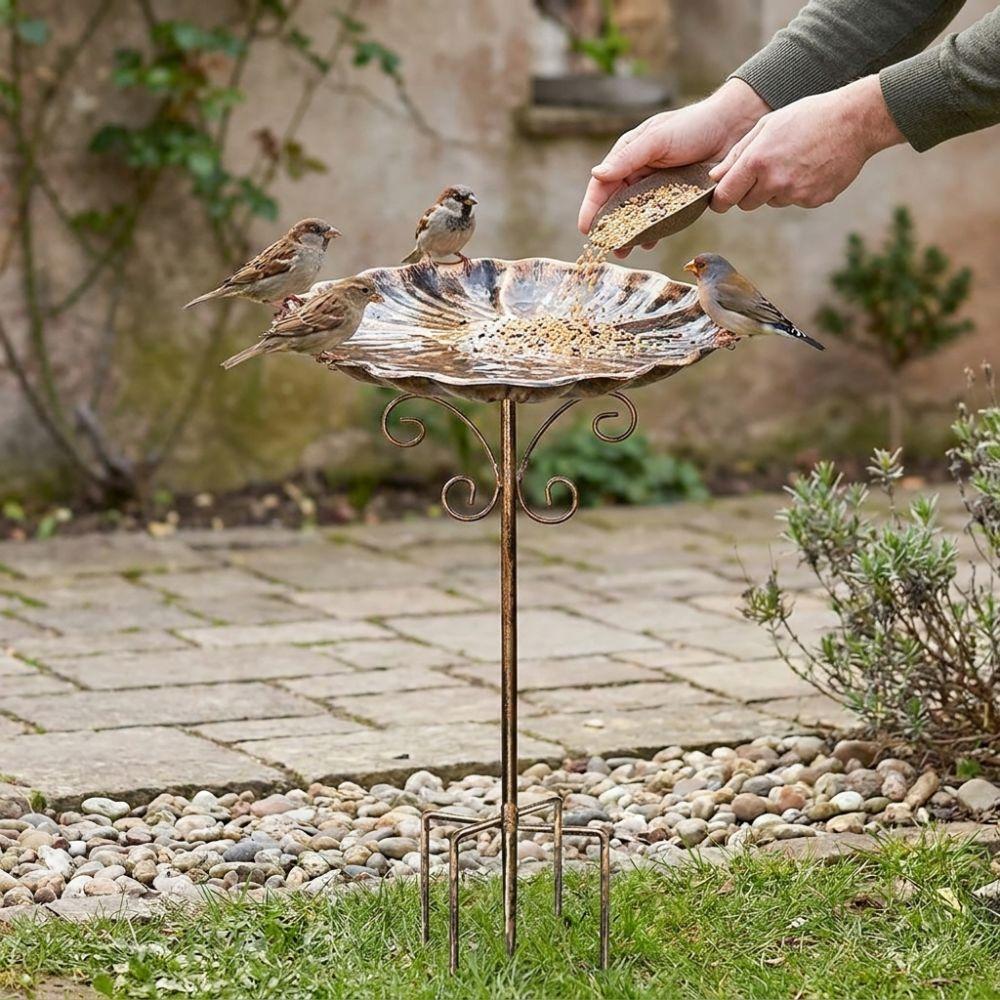 Metal Bowl Iron Bird Bath Feeder Retro Standing Bird Bath Bird Watching Freestanding Birdbath Yard