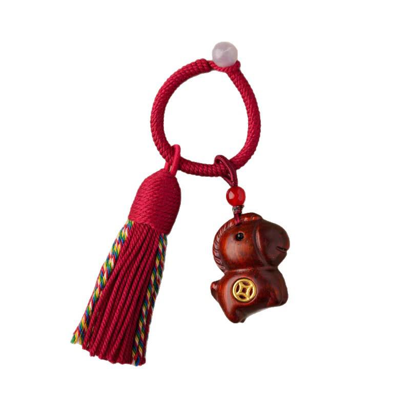 2026 Solid Wood Carriage Sandalwood Keychain & Bag Charm – Handmade Carved Pendant for Couples Golden Sandalwood Carriage Keychain