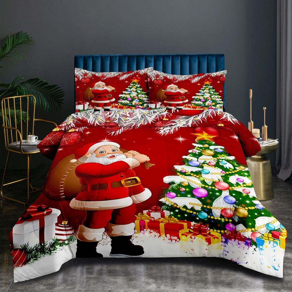 Digital Print Santa Claus Series Microfiber Comforter Set - 3 Piece Bedding Cover Set