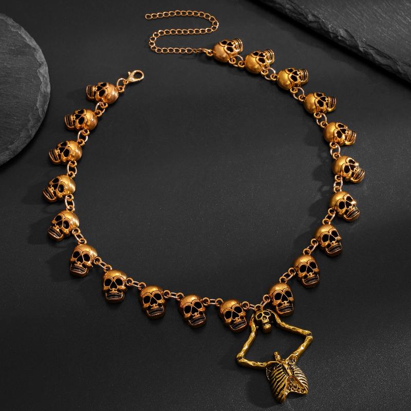 Halloween Skull Necklace Gothic Dark Skeleton Pendant Collarbone Chain Men Women Necklaces Jewelry Accessory Gifts