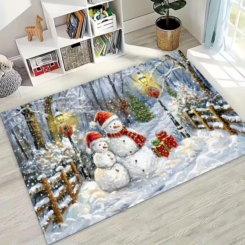 

Happy New Year Merry Christmas Tree Santa Claus Cartoon Gift Carpet Rug for Bedroom Living Room Sofa Home Doormat Decor Non-slip 40x60cm