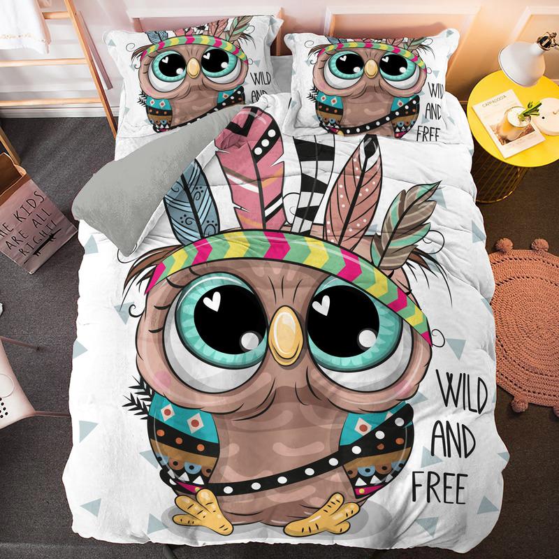 Kawaii Cartoon Owl Duvet Cover Set Full Queen King Size Owl Bedding Set For Girls Boys Brown Owl Cartoon Animal Comforter Cover