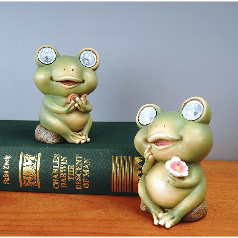 Frog Ornament Solar Light Home Decor Accessories Kawaii Resin Craft Desktop Figurines Living Room Decoration Kids Room Ornaments