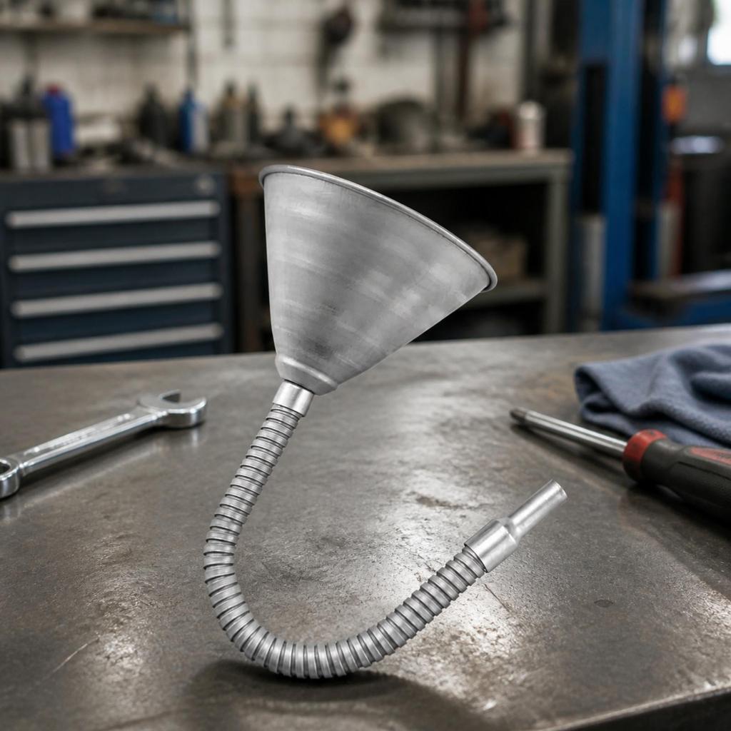 Metal Funnel with Flexible Hose Long-Lasting for Garage, Repair Shops, Mechanics