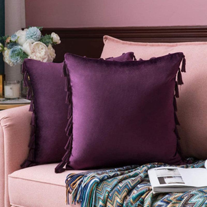 Nordic Style Solid Color Tassel Pillow Cover Short Plush Cushion Covers Bedroom Sofa Decorative Pillowcase Bohemian Style Gift Cushion Covers