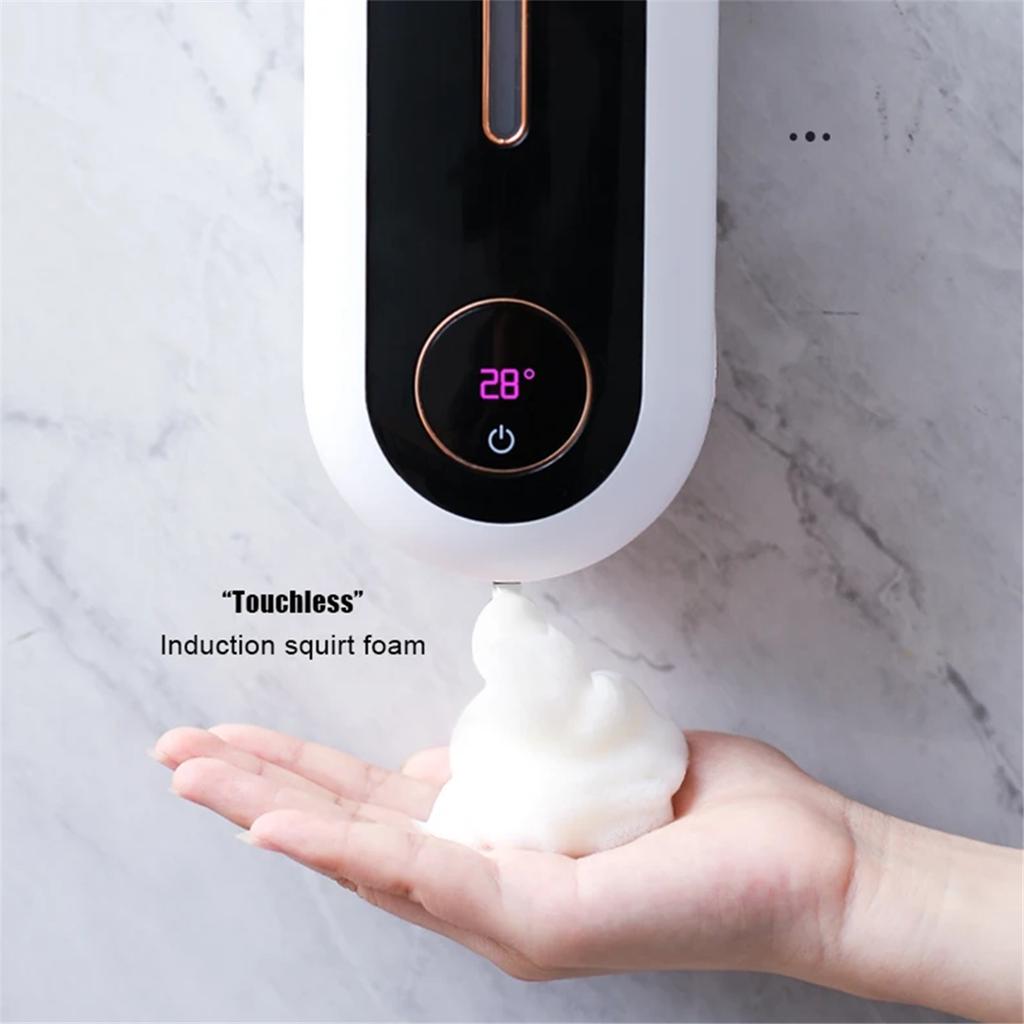 2025+ Auto Touchless Foaming Soap Dispenser, No Drill Wall-Mounted, 3 Modes 450ml, Temp Display, for Kitchen and Bathroom