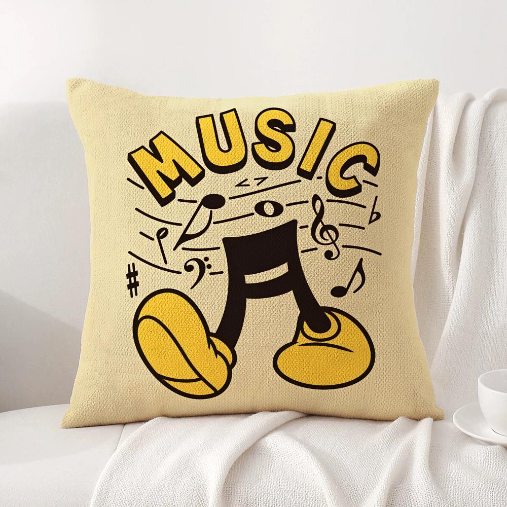 Musical Notes Cushion Cover Natural Linen Organic Fabric DoubleSided Printing Sofa Home Decor Breathable Bed Pillow