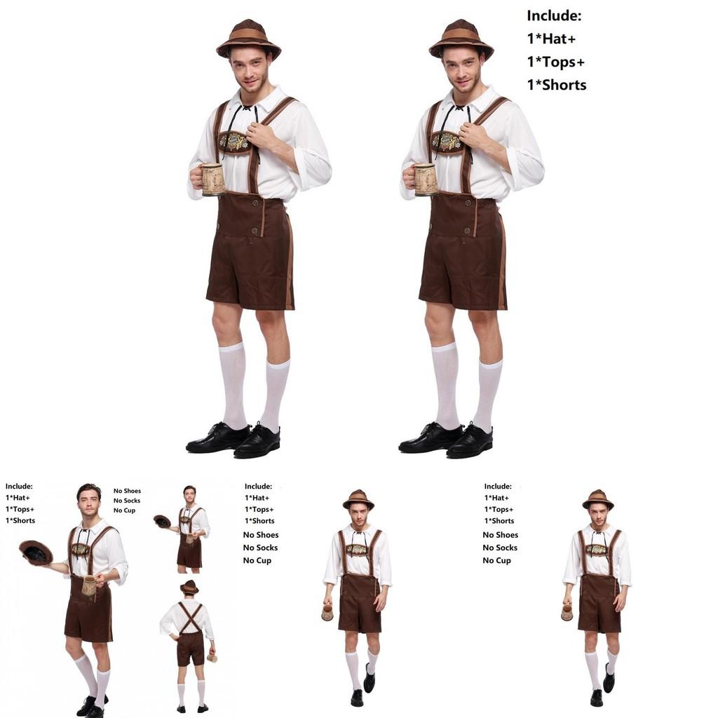 Stylish Men Oktoberfest Clothing Cosplay Costume Featuring Solid Shirt And Suspenders