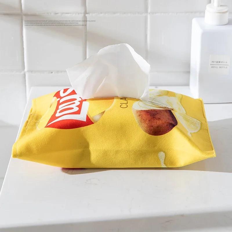 Three Fun Potato Chip Fabric Packaging Bag Type Tissue Boxes, Car Paper Drawer Boxes, Tissue Covers,household Napkin Paper Boxes