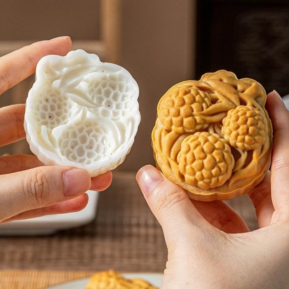 Non-Stick Litchi Shaped Mooncake Mold Plastic Pastries Mold Cookie Stamp Mid-Autumn Festival