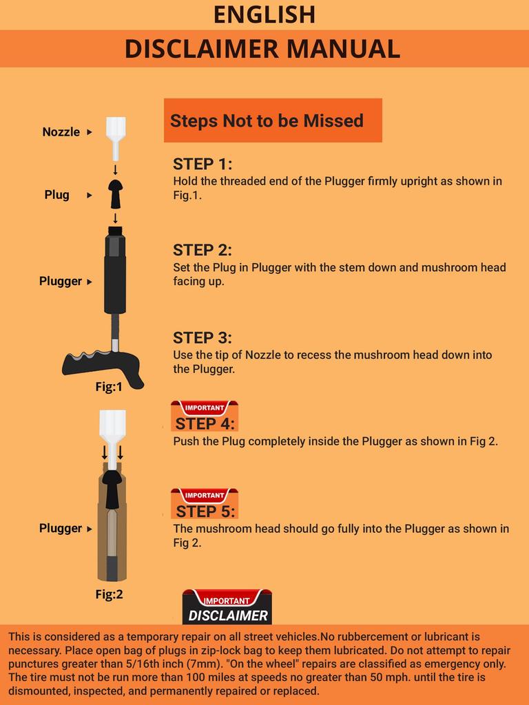 GRAND PITSTOP 20 Pcs Tubeless Tire Puncture Repair Kit with Mushroom Plug for Tyre