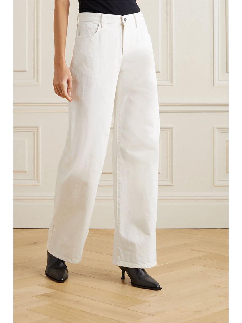 

White Fleece-Lined High Waist Straight Leg Jeans for Women - Floor-Length, Loose Fit Winter Style (Size 26) 30