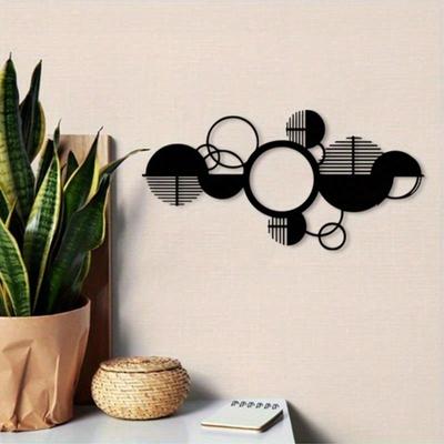 Abstract Round Metal Wall Art Modern Geometric Black White Iron Design Rustproof Luxury Living Room Office Decor Christmas Gift Year Round Artwork