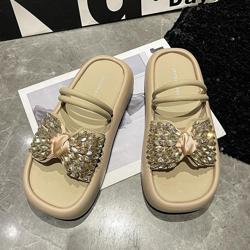 

Summer fashion versatile cute sandals female open-toed thick-bottomed muffin bottom cross with rhinestones casual girls cool slippers 40
