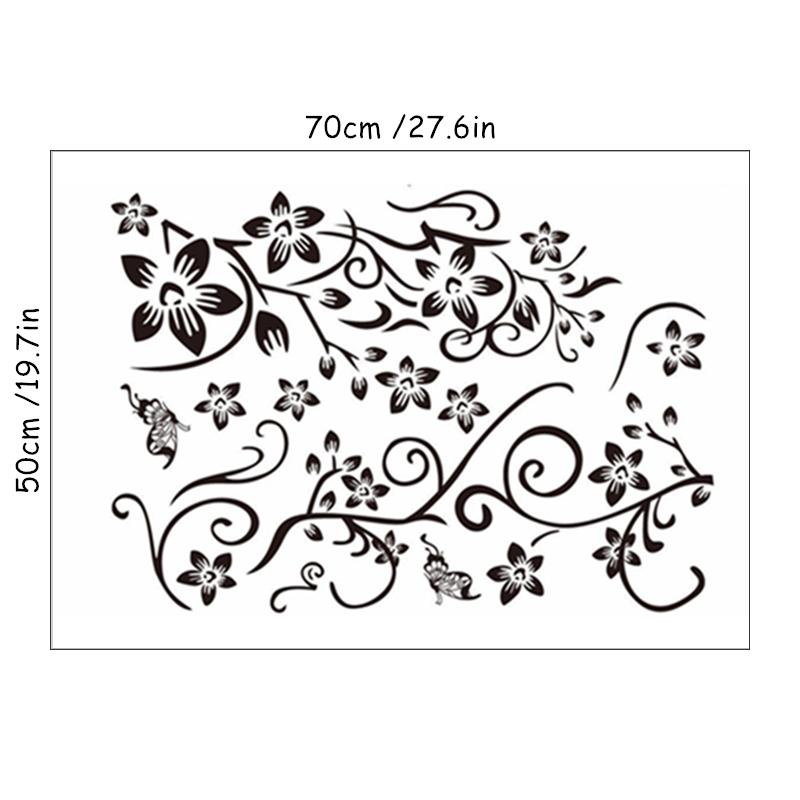 Diagonal Flower Vine Butterfly Fly Vinyl Wall Stickers Removable For Home Living Room Tv Background Decoration Two Packing Sizes