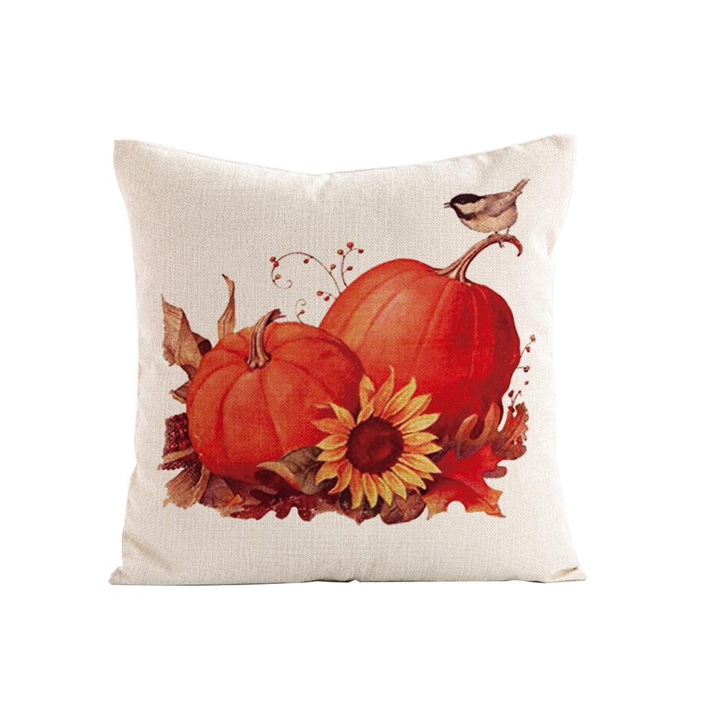 Cotton Linen Pumpkin Print Pillow Cover 45x45cm Square Decorative Cushion Case for Home Living Room Sofa Bedroom Autumn Style