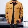 Men Autumn Winter Solid Color Shirt Lapel Long Sleeve Flap Pockets Jacket Coat