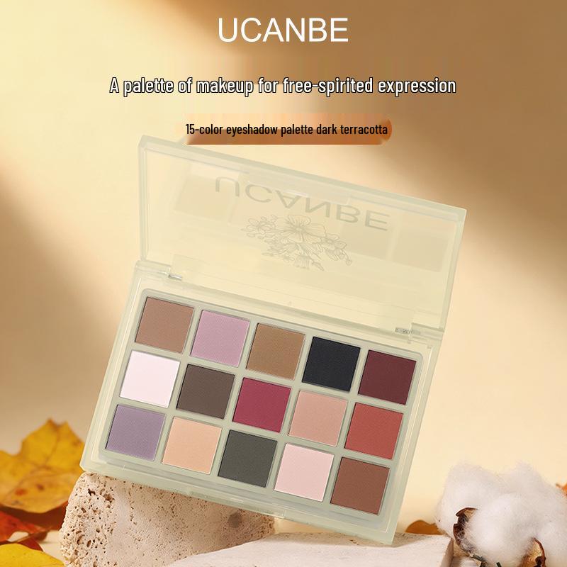 

UCANBE Палетка теней для век матовая 15 цветов Dark Terracotta - Осенне-зимние земляные и какао-красно-коричневые оттенки для ежедневного легкого смоки-макияжа 10.8g