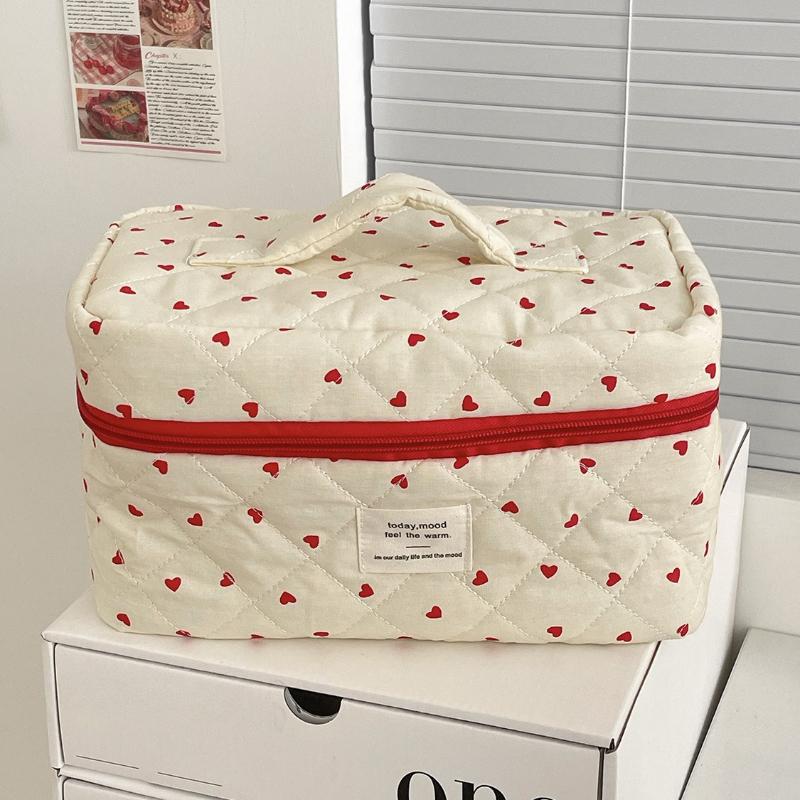 Cute Corduroy Heart Cosmetic Bags for Women Large Capacity Makeup Bag Travel Organizer