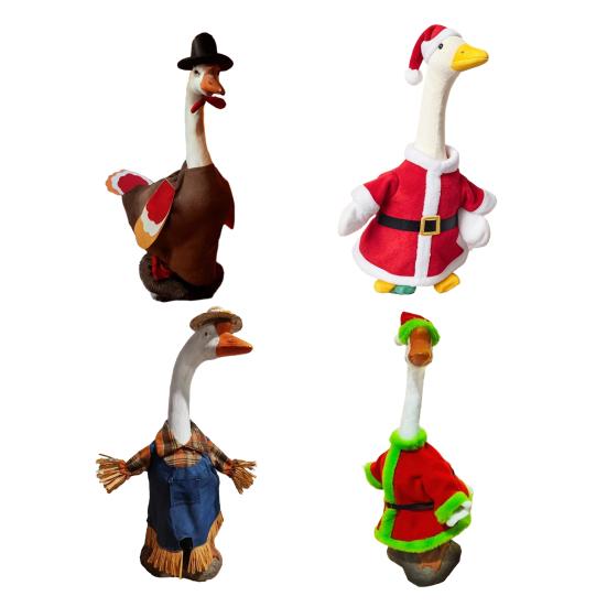 Porch Goose Outfit Turkey/Scarecrow/Santa Clothes Fits 23 Inch Cement Plastic Goose Statue for Harvest Autumn Thanksgiving Christmas Yard Patio Decor