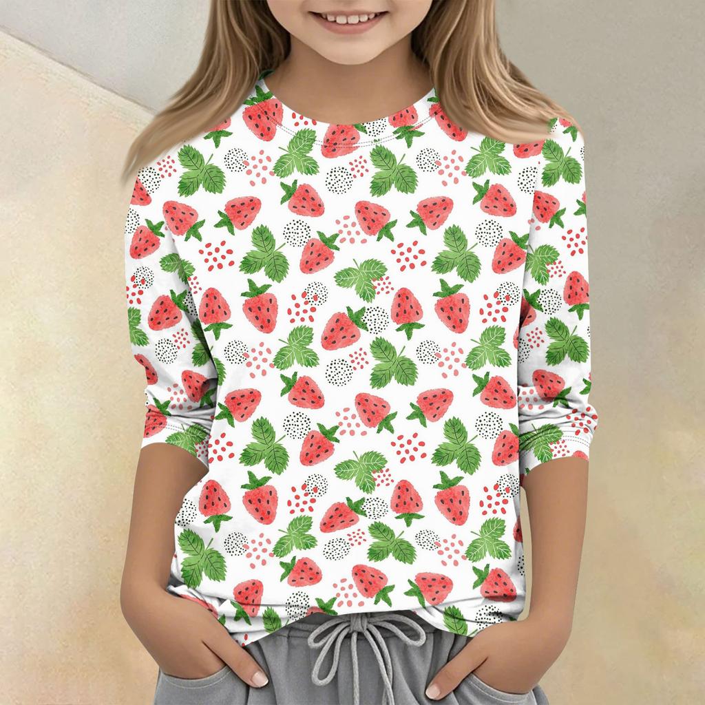 Children's Printed Round Neck Seven Quarter Sleeve Casual T-shirt