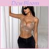 Sexy Netzoberteil mit Spaghettiträgern und Strasssteinen für Damen für Party und Clubwear