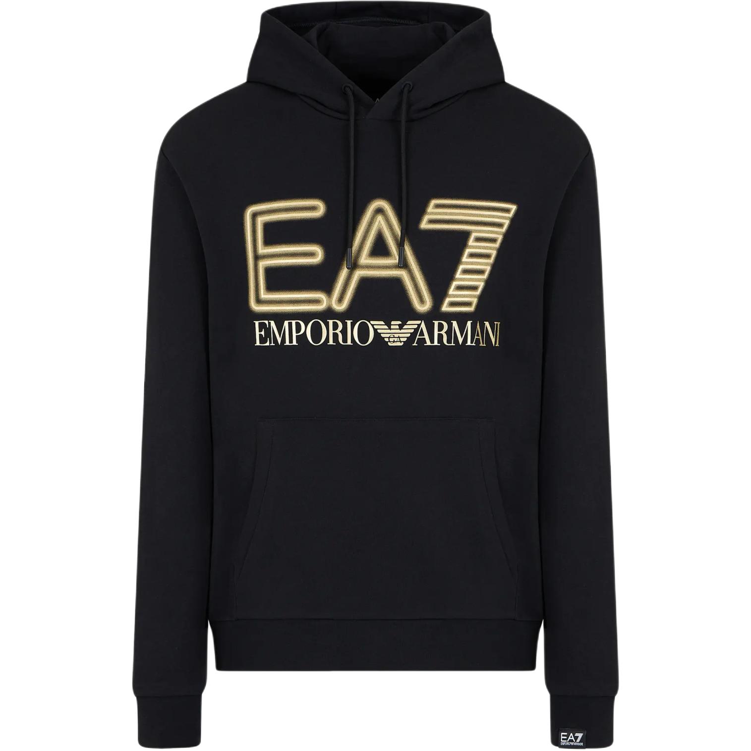Emporio Armani EA7 SS24 Letter Logo Printed Hooded Pullover Long Sleeve Sweatshirt Men sweatshirt Black 3DPM64-PJSHZ-0208 11300₽