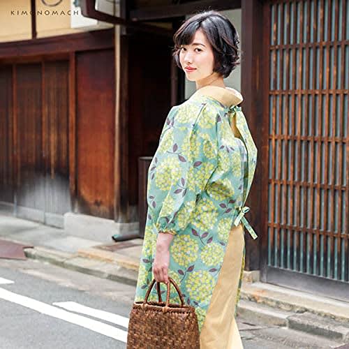 Kyoto Kimonomachi Long Apron "Green Blue Bouquet